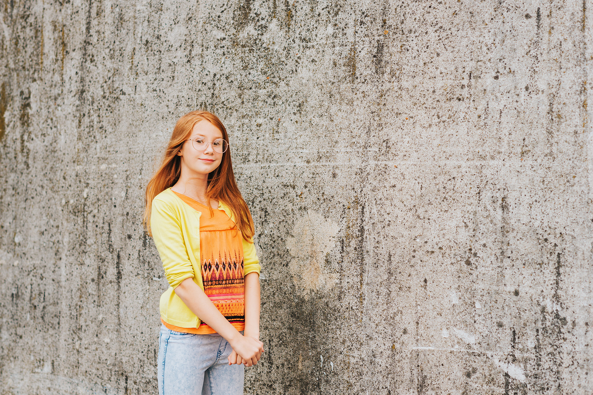 Outdoor,Portrait,Of,Pretty,Little,Girl,With,Red,Hair,,Wearing
