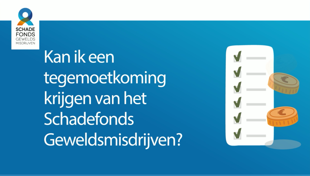 Fragment van video die uitleg geeft wat de voorwaarden zijn voor het ontvangen van een tegemoetkoming van het Schadefonds Geweldsmisdrijven.
